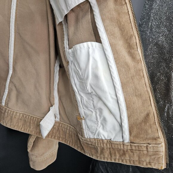 Vintage Tommy Hilfiger Jacket Coat Womens XL Tan Corduroy Stretch Zip Moto Y2K - Picture 10 of 14